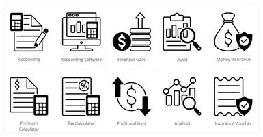 A set of 10 Mix icons as accounting, accounting software, financial gain vector