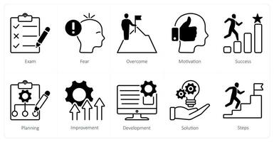 A set of 10 Mix icons as exam, fear, overcome vector