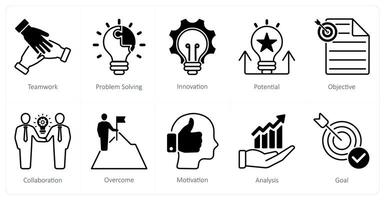 A set of 10 Mix icons as teamwork, problem solving, innovation vector