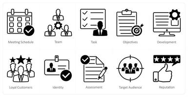 A set of 10 Mix icons as meeting schedule, team, task vector