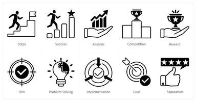 A set of 10 Mix icons as steps, success, analysis vector