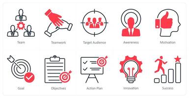 A set of 10 Mix icons as team, teamwork, target audience vector