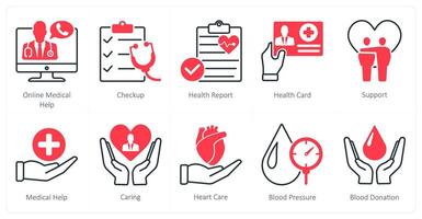 A set of 10 Mix icons as online medical help, checkup, health report vector