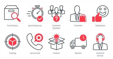 A set of 10 Mix icons as find product, quick response, customer question vector