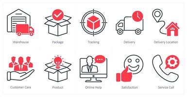 A set of 10 Mix icons as warehouse, package, tracking vector