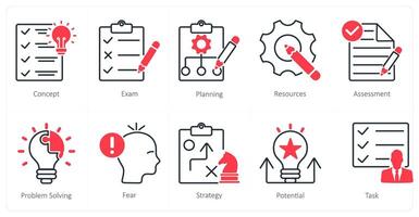 A set of 10 Mix icons as exam, planning, resources vector