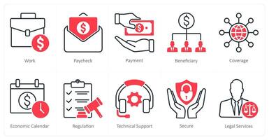 A set of 10 Mix icons as work, pay check, payment vector
