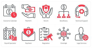 A set of 10 Mix icons as economic calendar, payment, secure vector