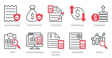 A set of 10 Mix icons as insurance voucher, money insurance, accounting vector