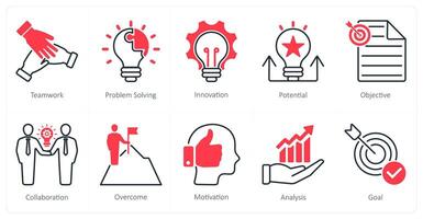 A set of 10 Mix icons as teamwork, problem solving, innovation vector