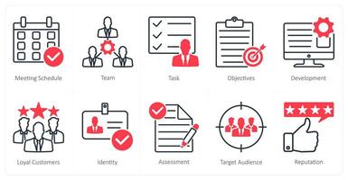A set of 10 Mix icons as meeting schedule, team, task vector