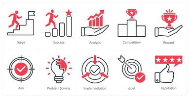 A set of 10 Mix icons as steps, success, analysis vector