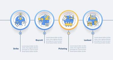 Labor union protest tactics circle infographic template. Data visualization with 4 steps. Editable timeline info chart. Workflow layout with line icons vector