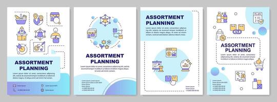 Assortment planning blue circle brochure template. Marketing. Leaflet design with linear icons. Editable 4 layouts for presentation, annual reports vector