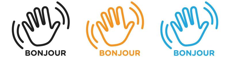 Bonjour text with hand wave logo set collection for web app ui vector