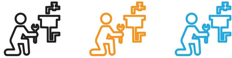 Plumber repairing pipe logo set collection for web app ui vector