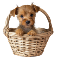 yorkshire terrier puppy in a basket png