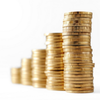 gold coins stacked on top of each other on transparent png
