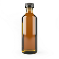 a glass bottle with a brown liquid inside on transparent background png