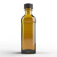 a glass bottle with a brown liquid inside on transparent background png