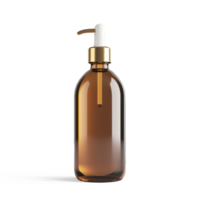 a brown liquid bottle with a gold pump on a transparent background png