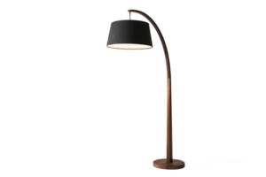 a floor lamp with a black shade on top transparent background png