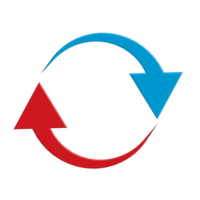 Red and blue arrow looping symbol in circle direction realistic 3d icon design for element png