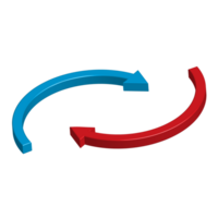 Red and blue arrow looping symbol in circle direction realistic 3d icon design for element png