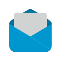 3d blue open mail envelope icon with white paper empty png