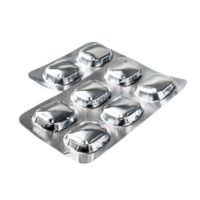Isolated tablets in aluminum foil strip over transparent background png