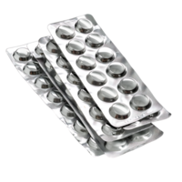 Isolated tablets in aluminum foil strip over transparent background png