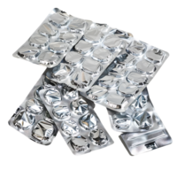 Isolated tablets in aluminum foil strip over transparent background png