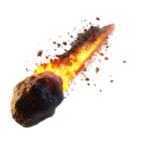 A meteorite's fiery descent is captured against a transparent canvas png