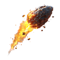 A meteorite's fiery descent is captured against a transparent canvas png