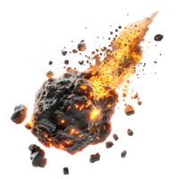 A meteorite's fiery descent is captured against a transparent canvas png