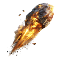 A meteorite's fiery descent is captured against a transparent canvas png
