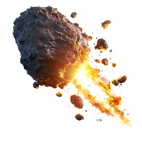 A meteorite's fiery descent is captured against a transparent canvas png