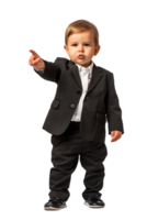 A young baby businessman points forward in isolation in a high-resolution image png