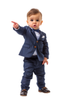 A young baby businessman points forward in isolation in a high-resolution image png