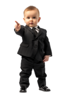 A young baby businessman points forward in isolation in a high-resolution image png