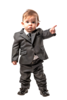 A young baby businessman points forward in isolation in a high-resolution image png