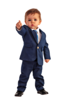 A young baby businessman points forward in isolation in a high-resolution image png