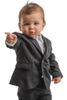 A young baby businessman points forward in isolation in a high-resolution image png
