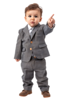 A young baby businessman points forward in isolation in a high-resolution image png
