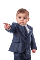 A young baby businessman points forward in isolation in a high-resolution image png