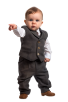 A young baby businessman points forward in isolation in a high-resolution image png