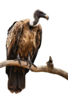 Isolated vulture on a branch against transparent background png