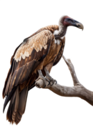 Isolated vulture on a branch against transparent background png