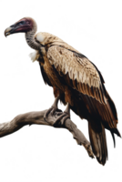 Isolated vulture on a branch against transparent background png