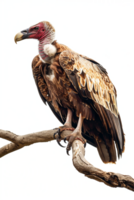Isolated vulture on a branch against transparent background png